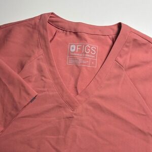 FIGS V Neck Tech Collection Scrub‎ Top Coral Pink Woman's S Short Sleeve Shirt